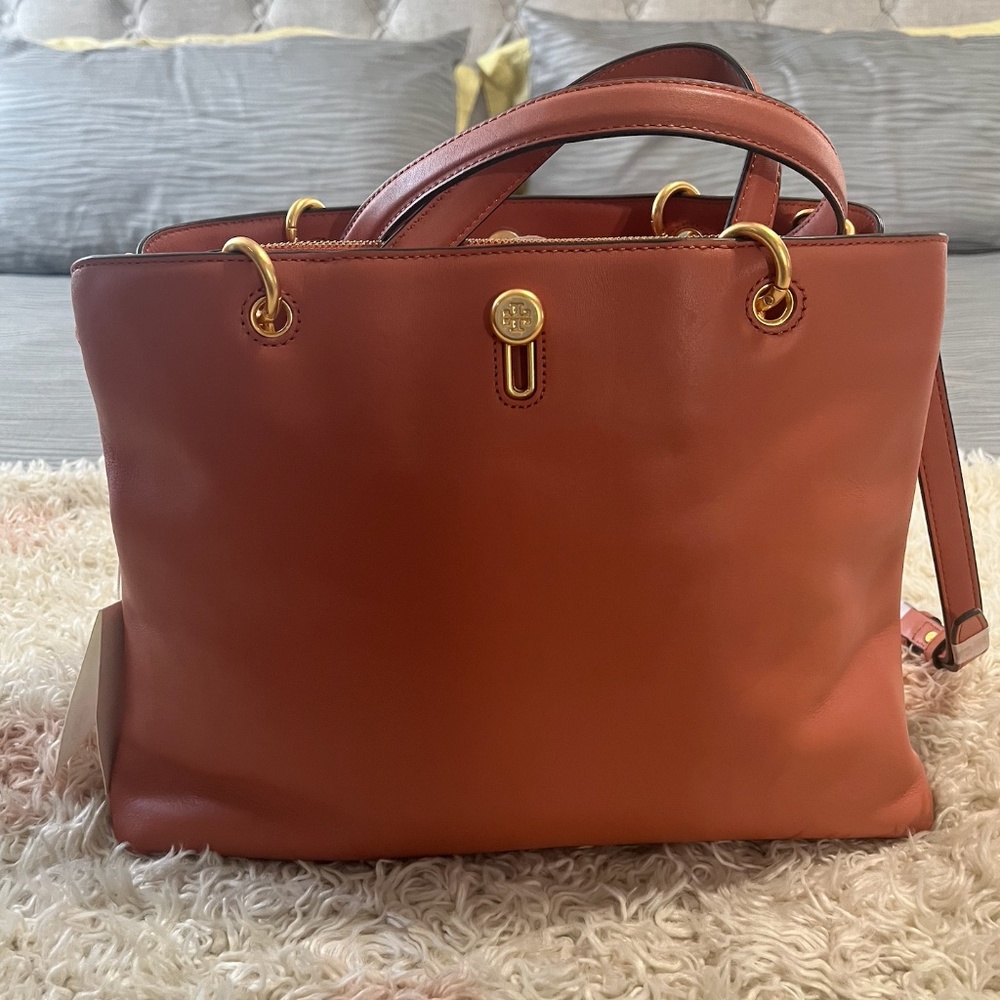 New Authentic Tory Burch Lily Leather Top Handle Satchel